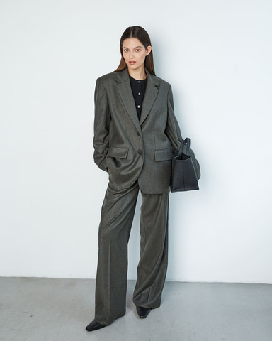 Жакет однобортный из шерсти серо-зеленый