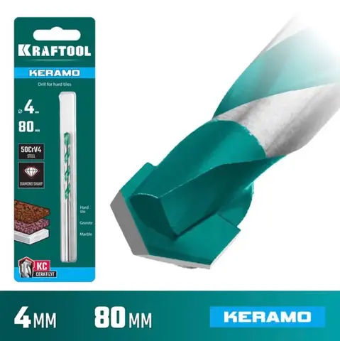 KRAFTOOL Keramo, 4 х 80 мм, тв.сплав КС, сверло по керамограниту (29175-080-4)