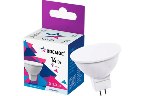 Лампа светодиодная Космос  LkecLED14wJCDRC65 цоколь GU5.3, софитная JCDR, 14Вт = 140Вт, холодный 6500k, световой поток 1070лм, 220 вольт - купить в компании MAKtorg