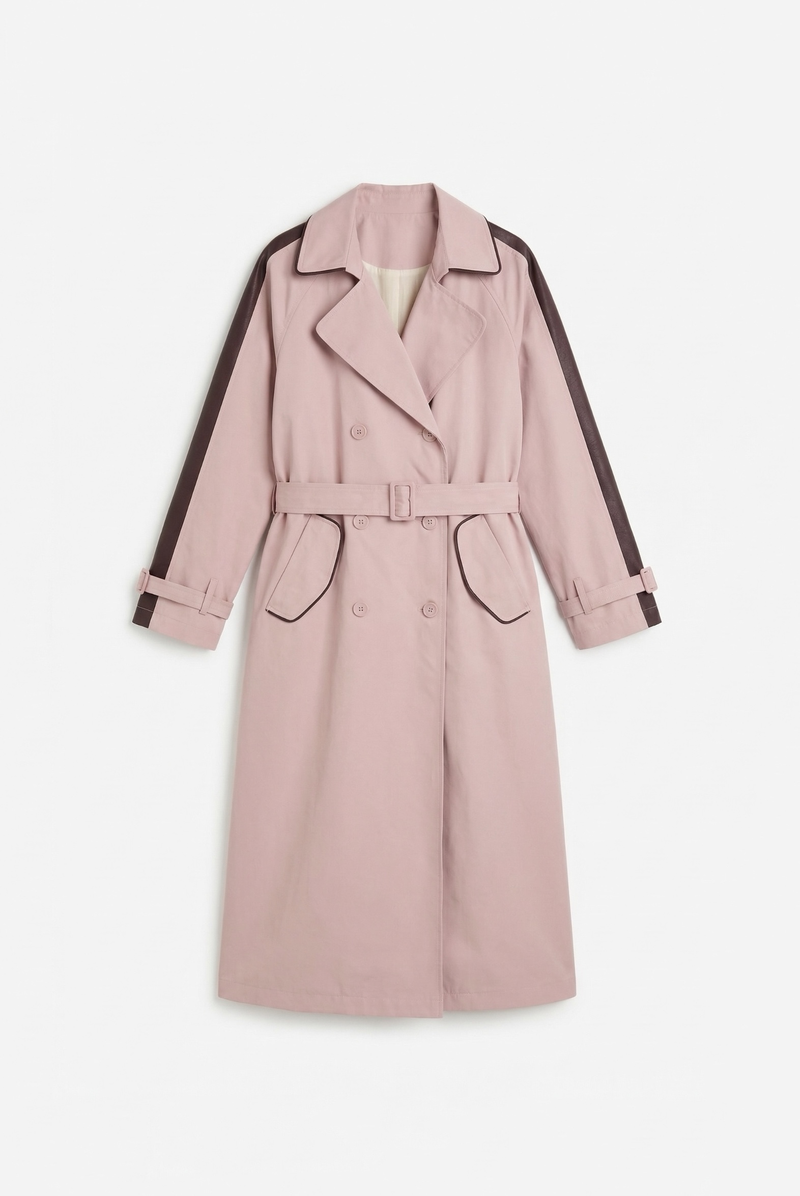 Тренч двубортный с отделкой, пудра