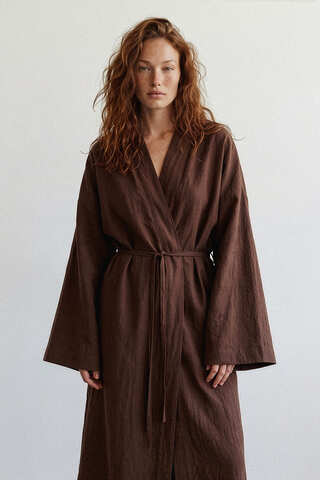 Халат для бани и практик с вышивкой Bohemian Lovers, шоколадный