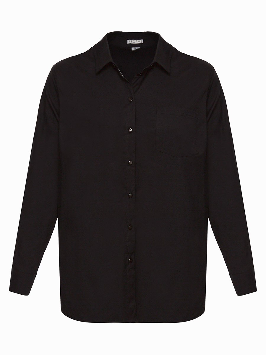 Рубашка удлиненная с карманом, черный