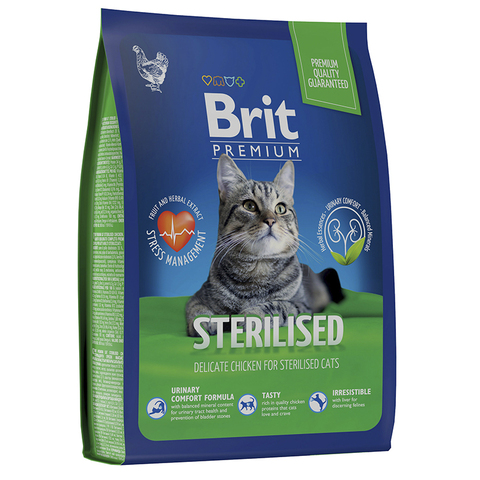 Сухой корм Brit Premium Cat Sterilized Chicken курица 2кг, для кастр.кошек 07.2025