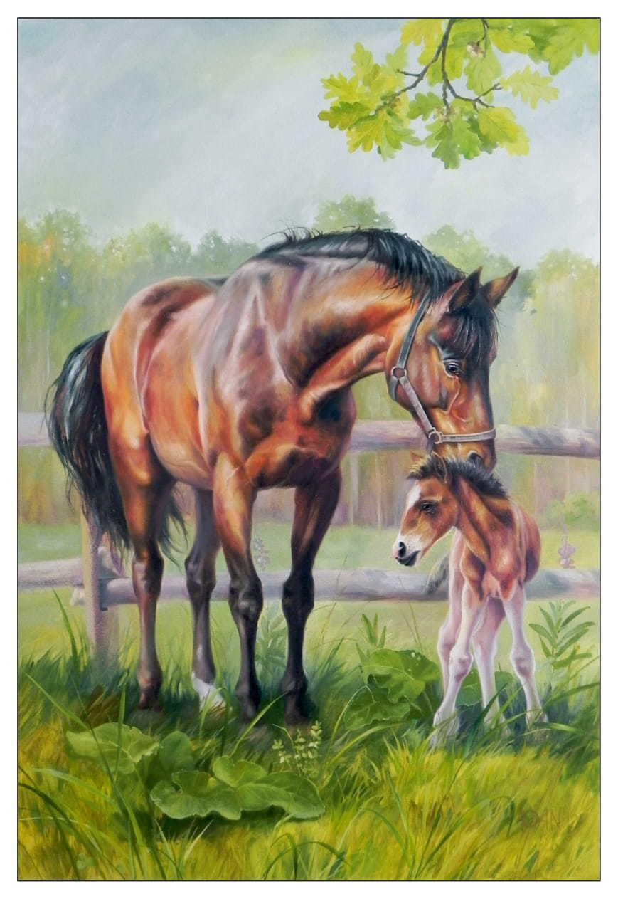 Лошадь с жеребенком живопись