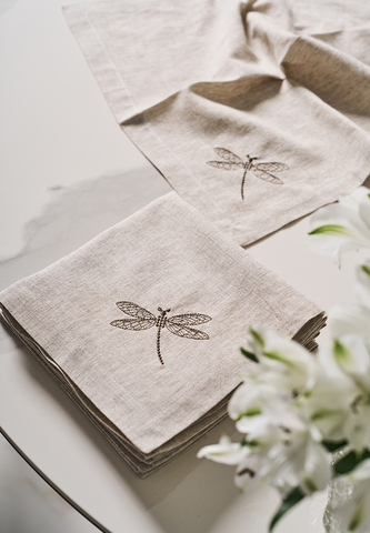 Салфетка сервировочная 40х40см Luxberry Вечерние стрекозы льняная