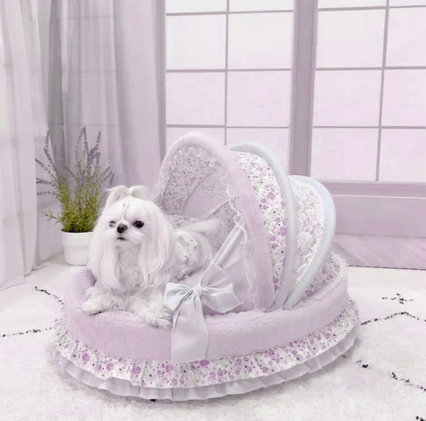 2051 Люлька сиреневая с кружевным верхом и периной в сиреневый цветок PREMIUM (чехлы съёмные)