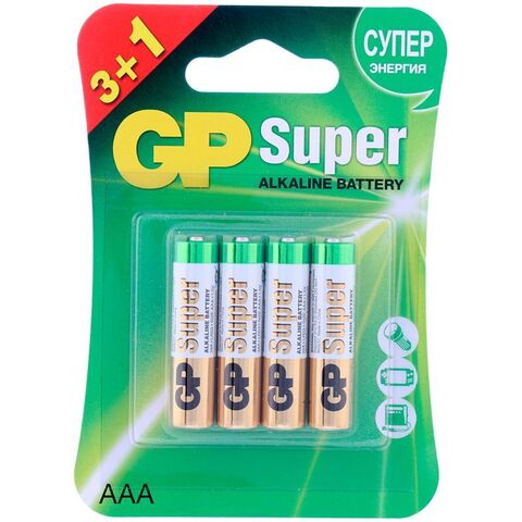 Батарейки GP Super Alkaline ААA/LR03 24А - 3+1 шт. - Элементы питания 15739