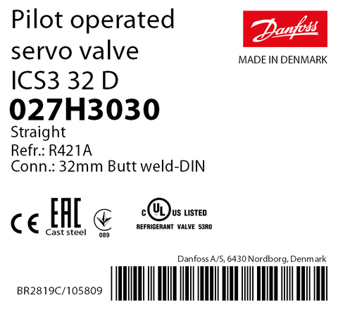 Пилотный клапан ICS3 32 Danfoss 027H3030 стыковой шов