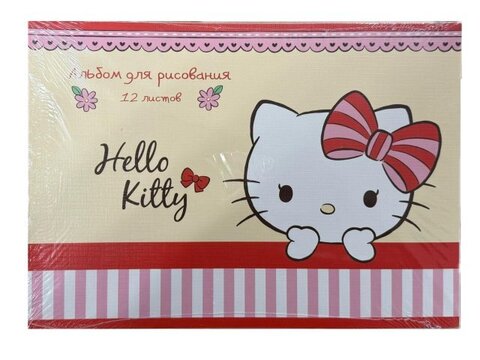 Альбом для рисования А4 12л. HELLO KITTY-124 (12-3891) лён, целл.картон,офсет, скре