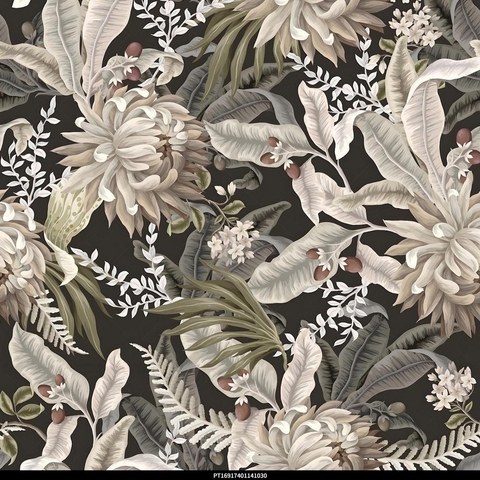 В ПУТИ, ЦВЕТОЧНАЯ ЭКЗОТИКА, СВЕТЛЫЙ ГРАФИТ - 100% хлопок