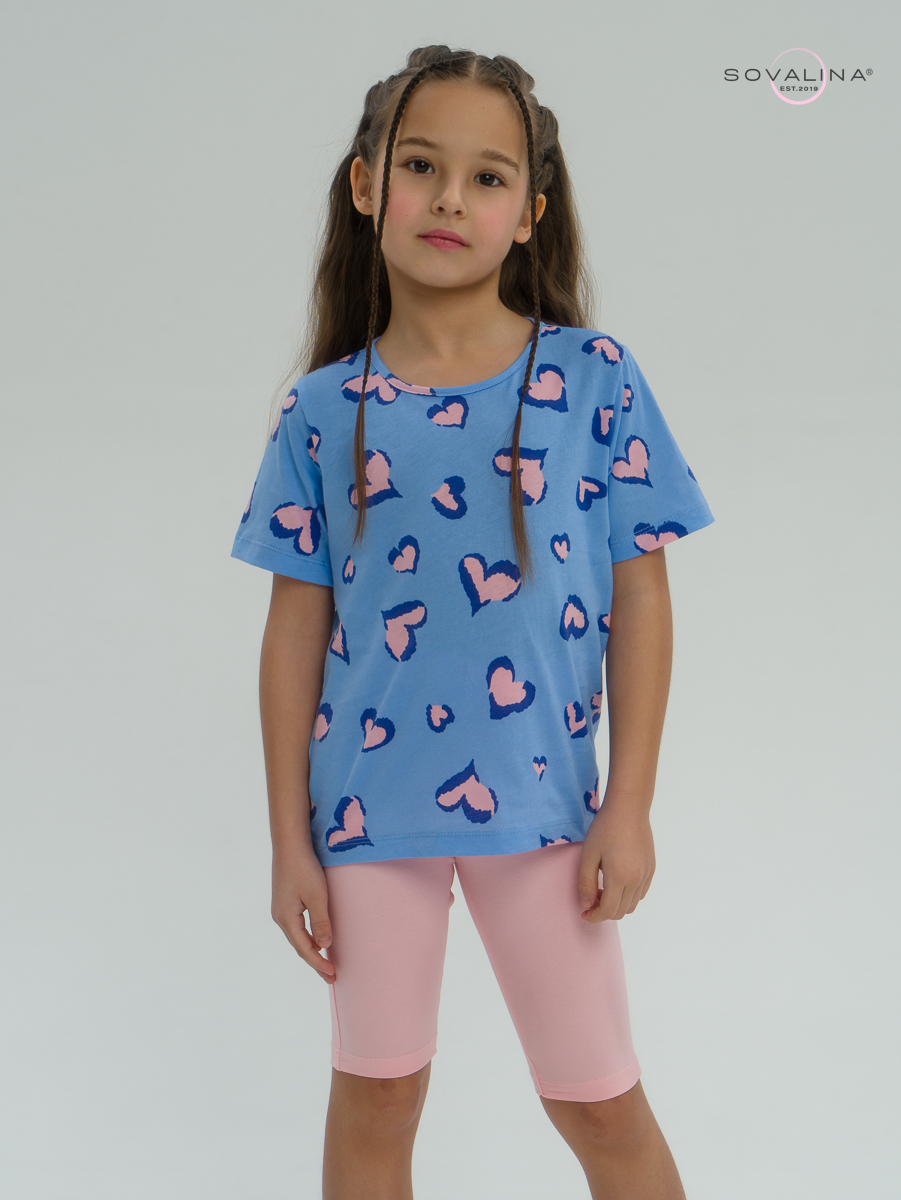 Костюм Актив розовые сердечки на голубом-розовый