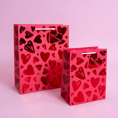 Пакет подарочный M горизонтальный, Множество сердец, Металлик, 32*26*12 см (Д*В*Ш)