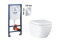 Набор GROHE Euro 4-в-1:  безободковый унитаз с сиденьем + инсталляция с панелью смыва размера S (120133)