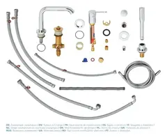 Смеситель для ванны GROHE Essence на 4 отверстия с душевым гарнитуром и изливом (на бортик ванны), хром (19578001)