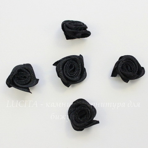 Роза атласная черная 15 мм, 5 штук