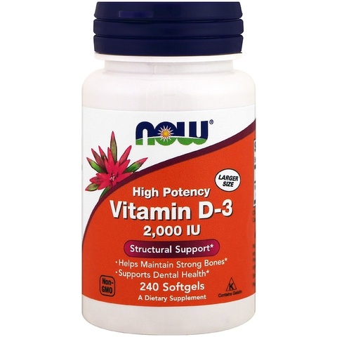 Now Foods, Витамин D-3, 2000 МЕ, 240 мягких таблеток (бычий желатин)