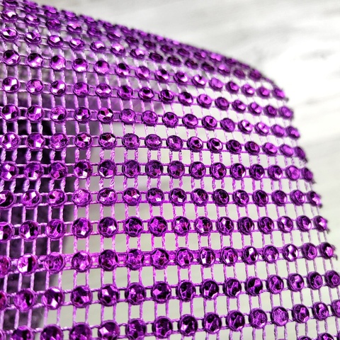 Лента декоративная с имитацией страз для рукоделия/ширина 12 см/ 24 стразы в ряду/цвет фиолетовый (3м)
