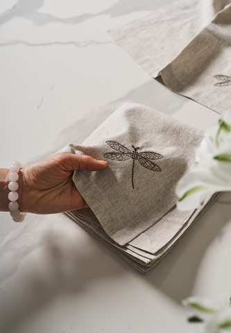 Салфетка сервировочная 40х40см Luxberry Вечерние стрекозы льняная