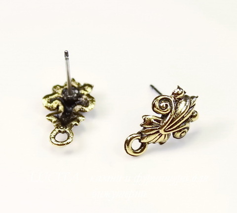 Пуссеты - гвоздики Quest Beads "Антик" 15х9 мм (цвет-античное золото)(без заглушек), пара ()