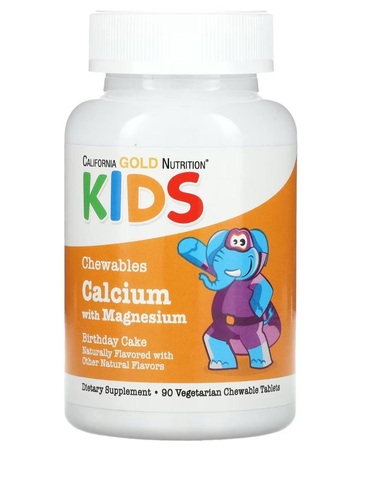 California Gold Nutrition жевательные таблетки с кальцием и магнием для детей, со вкусом торта, 90 вегетарианских таблеток