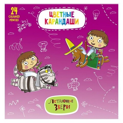 Карандаши 24 цв. (Хатбер) Летающие звери- с заточ. в карт.короб. с е/п BKc_24077