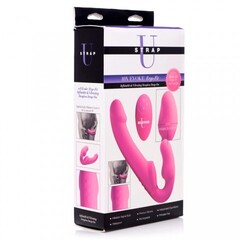Надувной безременной страпон с вибрацией и пультом ДУ Strap U Remote Control Inflatable Ergo-Fit Strapless Strap-On, розовый, 14.6х3.8см