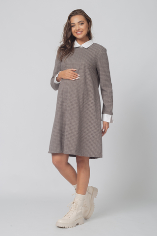 Платье для беременных 16439 коричневая клетка