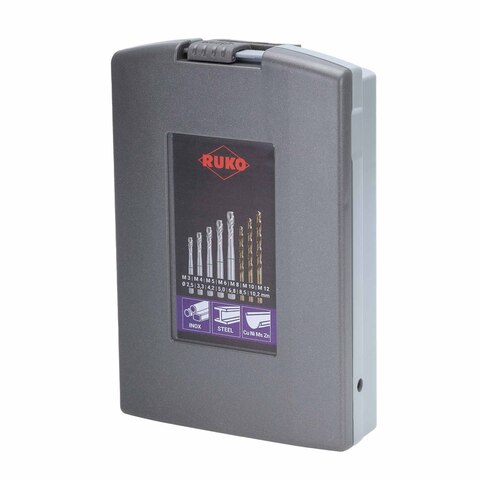 Набор метчиков машинных M3 -M12 HSSE DIN371/376 (Винт., C/2,5P, R35, + сверла) 14пр Ruko 245052RO