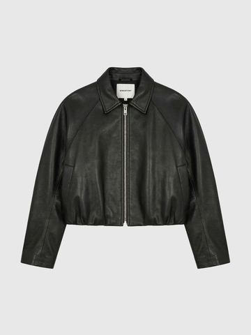 Куртка укороченная из экокожи на контрастной молнии 