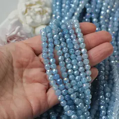 Бусины стеклянные голубые с покрытием, круглые 6 мм, К217