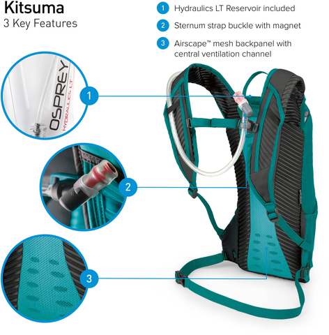 Картинка рюкзак велосипедный Osprey Kitsuma 7 Teal Reaf - 4