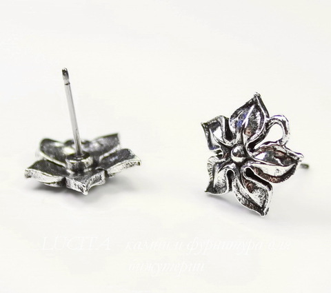 Пуссеты - гвоздики Quest Beads "Жасмин" 15х14 мм (цвет-античное серебро)(без заглушек), пара ()