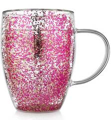 Кружка с двойными стенками с конфетти внутри 350 мл, стеклянная New-York Glaffe