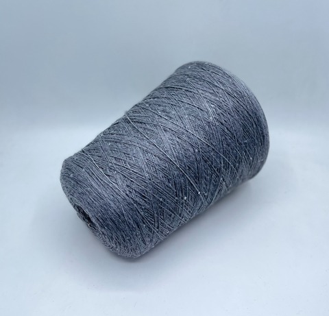 Бобинная пряжа (пр.Италия).art-Merino paillettes 380м/100гр, 96% меринос, 4% Пайетки(3мм)(полиэстер), цвет- Серый + прозрачная пайетка , арт.31525