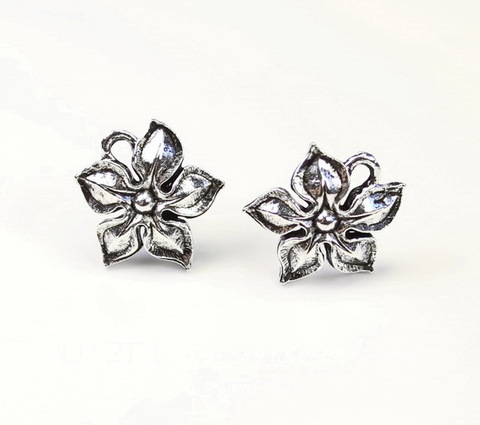 Пуссеты - гвоздики Quest Beads "Жасмин" 15х14 мм (цвет-античное серебро)(без заглушек), пара ()