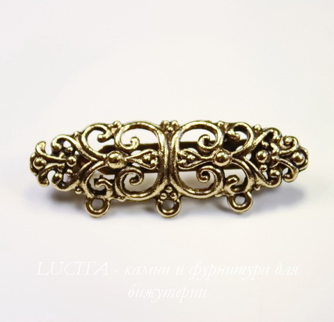 Основа для броши Quest Beads "Флорентийская" (цвет-античное золото) 47х16 мм