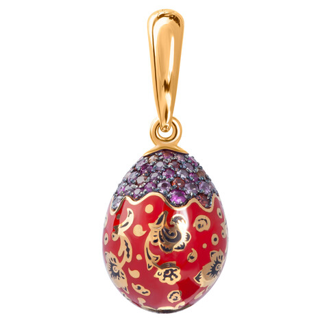 Подвеска Пасхальное яйцо с рубинами, розовыми и оранжевыми сапфирами, эмаль, P0096-3/4