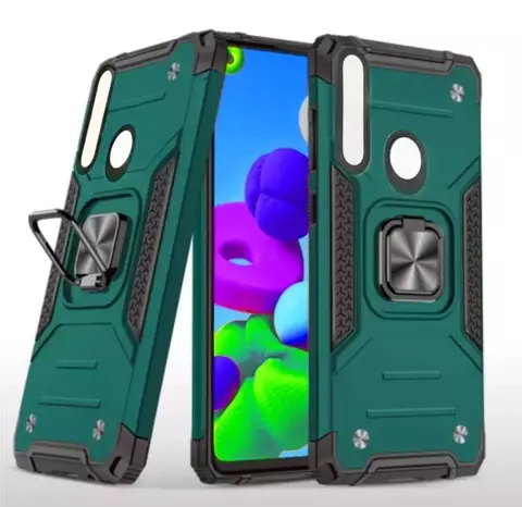 Противоударный чехол Strong Armour Case с кольцом для Huawei Y6р (Зеленый)