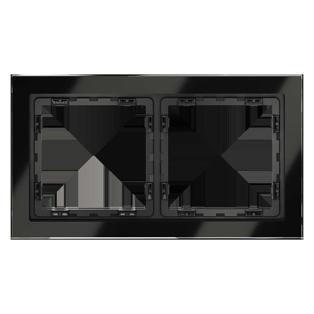 Рамка стеклянная Voltum S70 на 2 поста, (черный,стекло) VLS110208