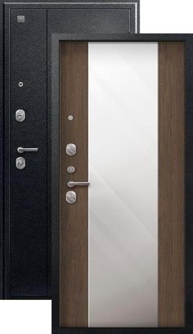 Теплая дверь входная Сезам V-04 зеркало (2025), 2 замка, 1 мм металл, (черный муар+миндаль)