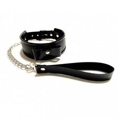 Ошейник с поводком из эко-кожи черный