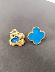 Серьги Trendy клевер крупные с синей вставкой 1 мотив