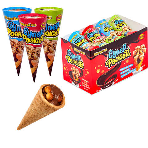 Вафельный рожок с печеньем и шоколадной пастой Шокотим Супер рожок 1кор*12бл*24шт, 16гр