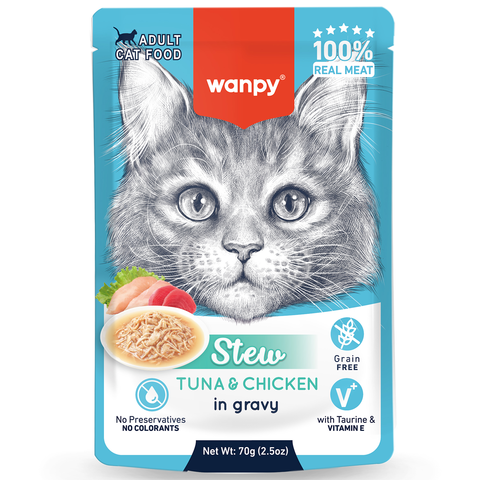 Wanpy Cat Дополнительный консервированный корм пауч для кошек тунец и курица в собственному соку 70 г