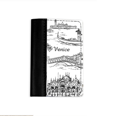 Обложка на паспорт комбинированная "Venice" черная, белая вставка