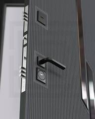 Входная металлическая дверь CARBON (Карбон) с зеркалом 18 Бетон светлый / Графит Лофт