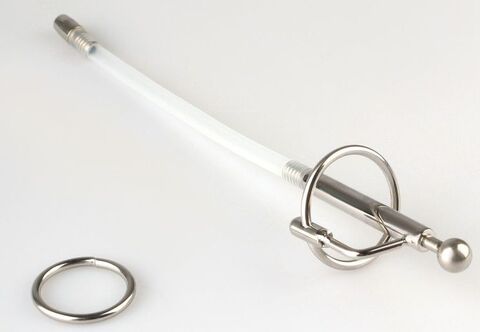 Серебристый фигурный уретральный стимулятор со съемным колечком - Rubber Tech Ltd 744-07 PP DD