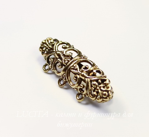 Основа для броши Quest Beads "Флорентийская" (цвет-античное золото) 47х16 мм