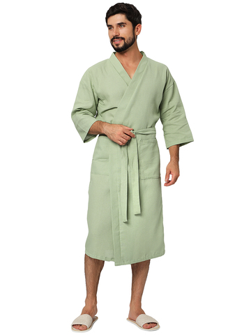 Оливковый мужской вафельный халат для бани "Стандарт"
