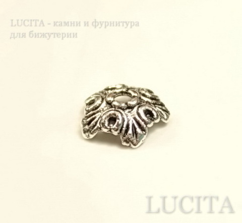 Шапочка для бусины "Ажурный цветок"(цвет - античное серебро) 10х3 мм, 10 штук ()
